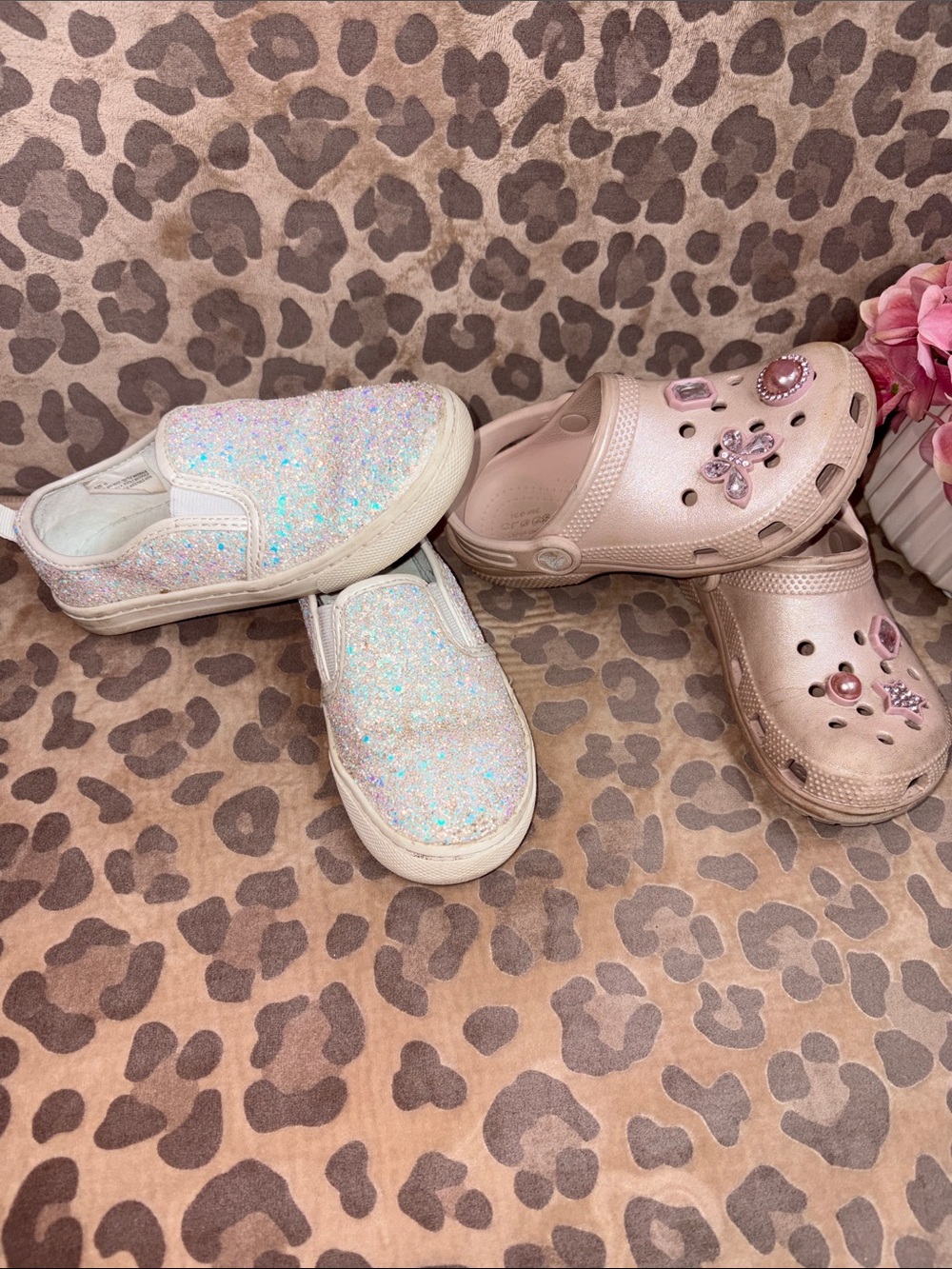 Kids Sparkle Slip-On Sneakers and Rose Gold Clogs - Glitter Pink